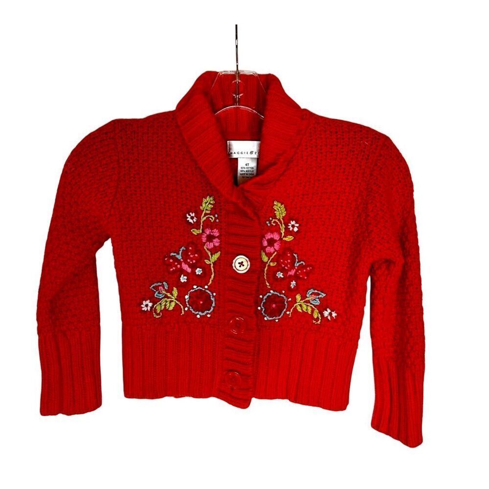 Maggie & Zoe Red/Orange Embroidered Floral Cardigan Size 4T